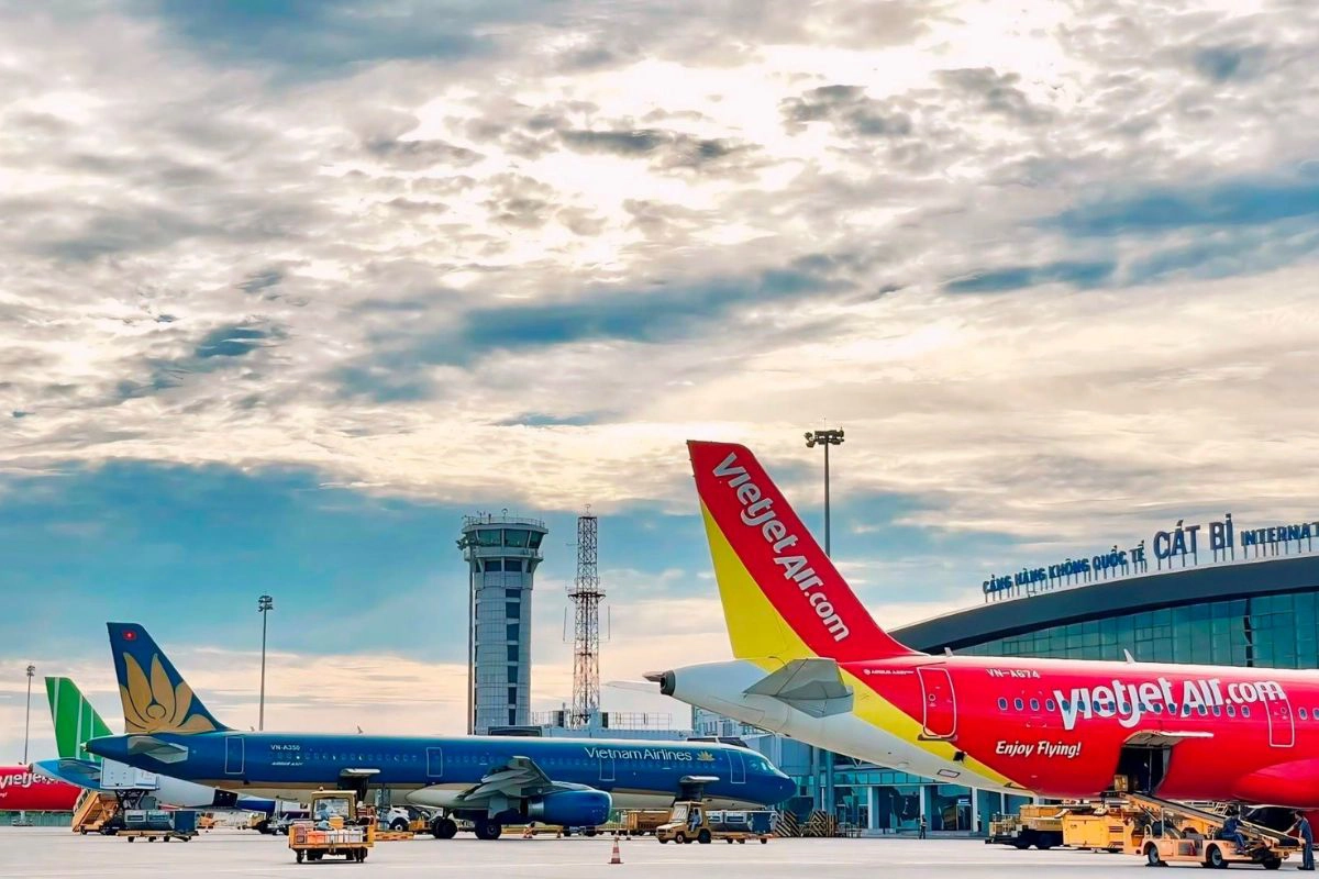 Domestic aircraft parked at the terminal gate in Hai Phong