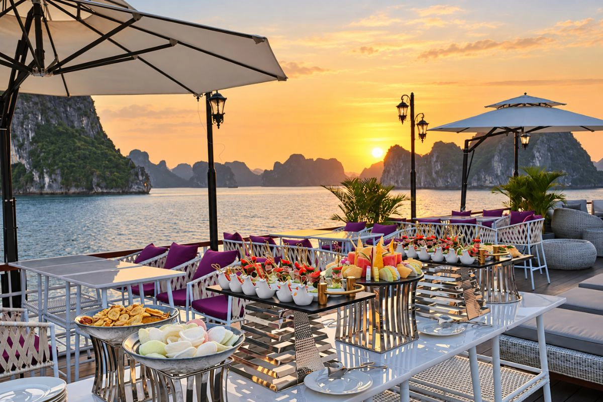 Multi course fresh seafood dinner served in the main dining room