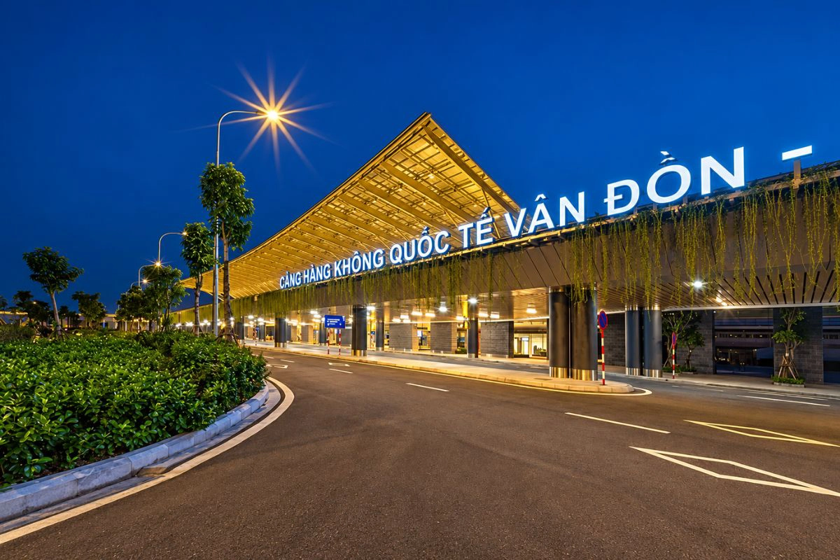 Van Don Airport terminal with modern architecture in Quang Ninh