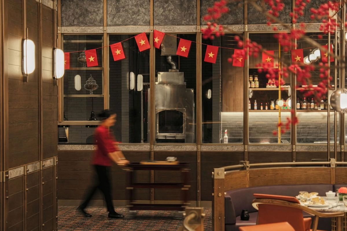 The open kitchen brings the cooking into the dining experience