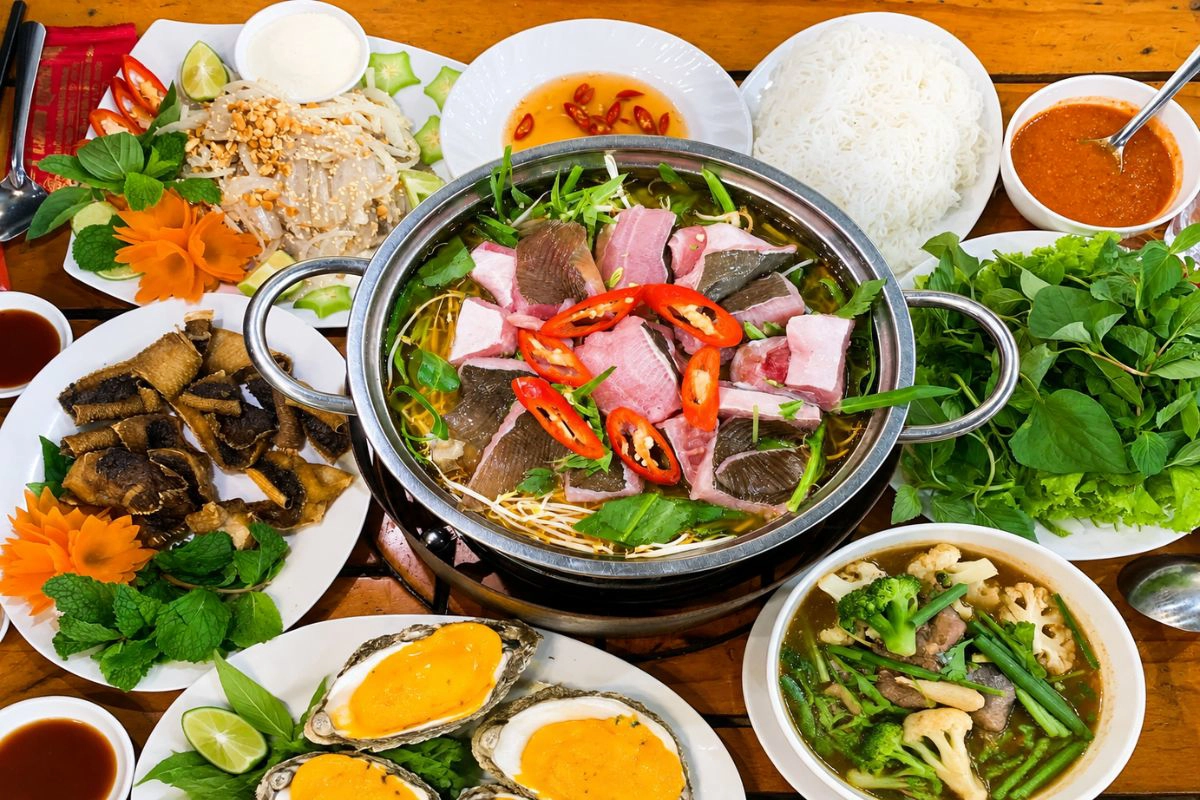 Stingray hotpot combines tender fish with a tangy aromatic broth
